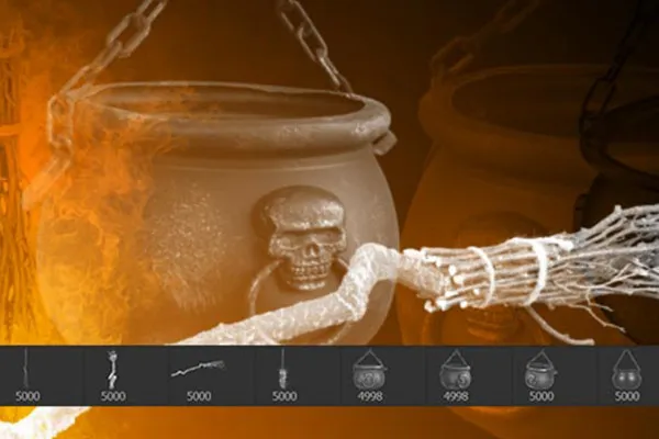 Halloweenské obrázky ako štetec v Photoshope: čarodejné metly a kotlík