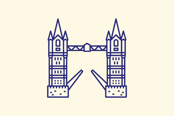 Icons mit Wahrzeichen in England: Tower Bridge, Big Ben, London Eye, Stonehenge