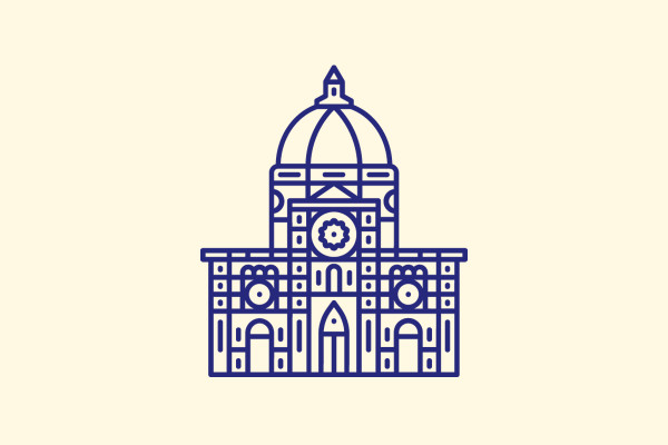 Iconos con lugares emblemáticos de Italia: Torre de Pisa, Coliseo, Panteón, Puente de Rialto y Co.