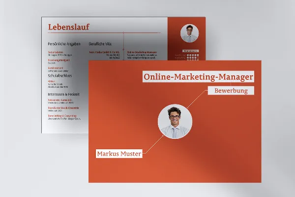 Sollicitatiesjabloon in liggend formaat voor Online Marketing Manager (zalmroze)