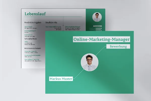 Sollicitatiesjabloon in liggend formaat voor online marketing manager (groen)