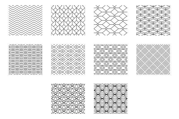 Patrones geométricos vectoriales para Illustrator y Affinity Designer: líneas en zigzag y formas angulares
