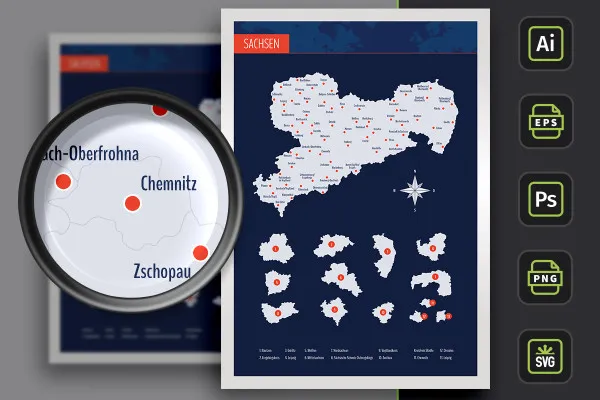 Rheinland-Pfalzin kartta, jossa on piirikunnat ja kaupungit - rajat korostettuina.