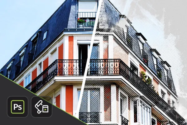 Photoshop akce "Architektura v polotónovém stylu" - úprava obrázků budov a bytů