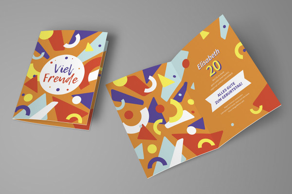 Vorlage Geburtstagskarte „Jugend“: Poppige Formen und knallige Farben