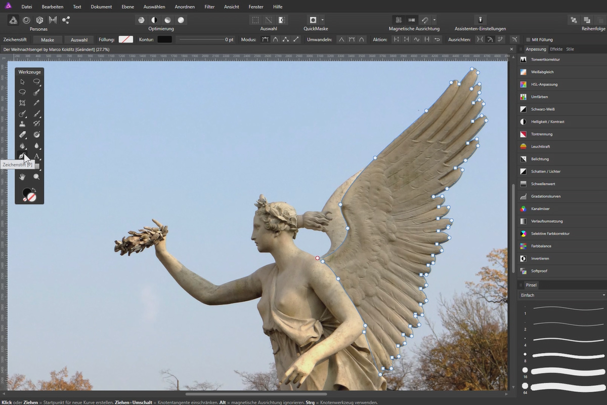 Compositings i Affinity Photo: Juleengel - klipp ut 3 vinger per bane.