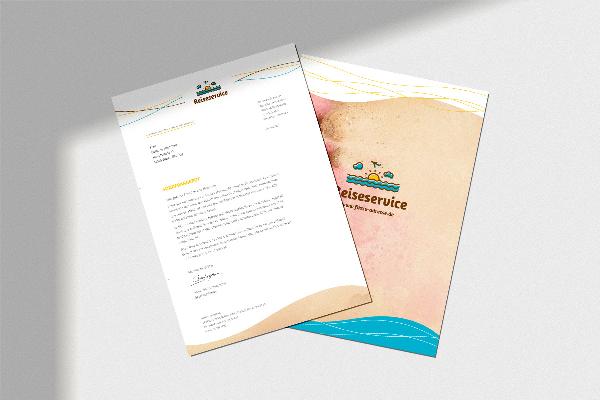 Kirjepaperimalli aurinkoaiheisella designilla loma- ja matkailumarkkinointiin.