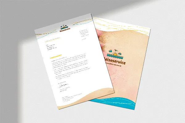 Modello di carta intestata con design Sunshine per promozione di vacanze e viaggi.