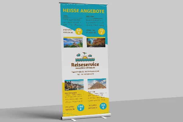 Rulleoppsett i Sunshine-design for ferie- og reiselivsannonser