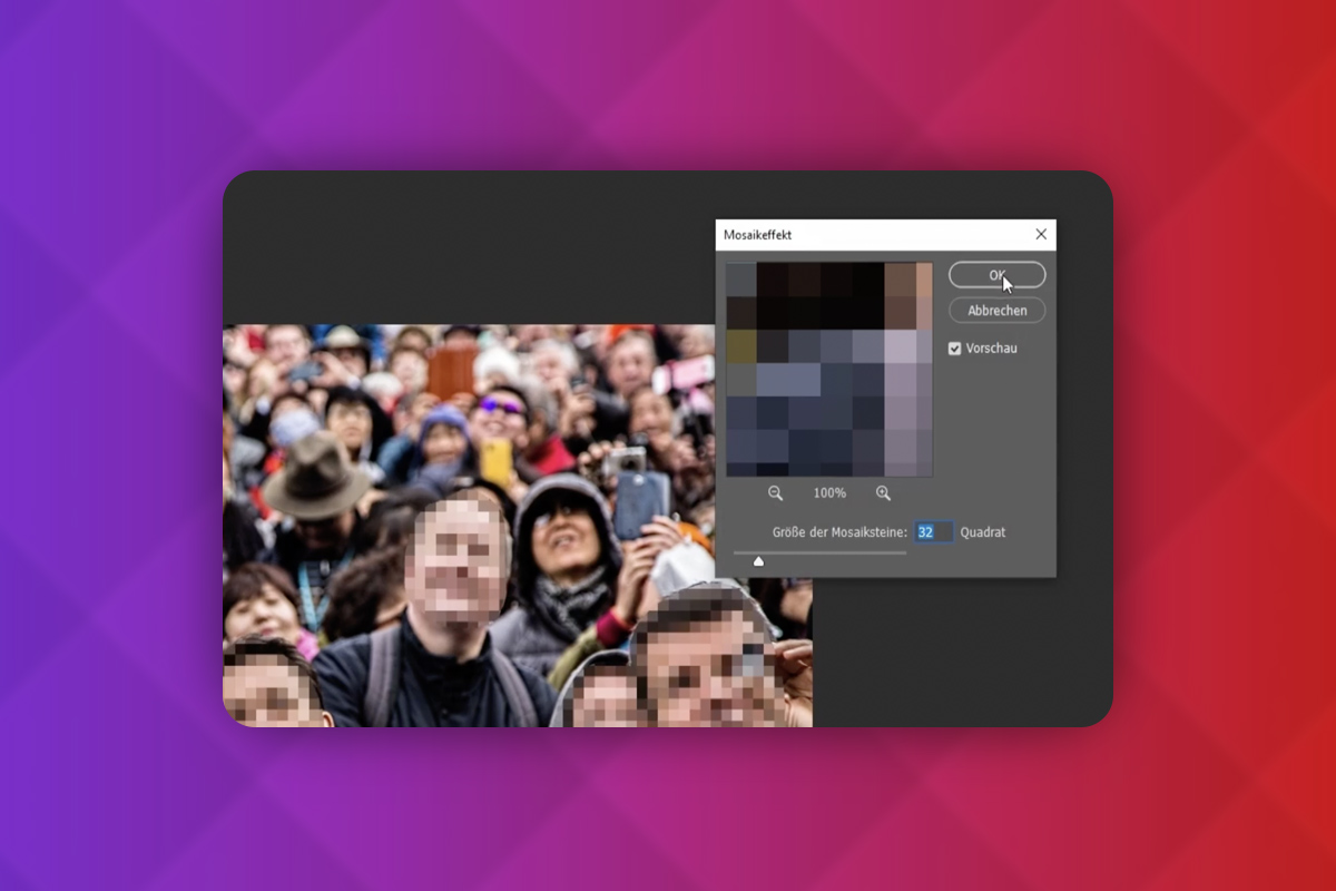 Photoshop-teknikker: 2.34 | Mange ansikter pixeleres