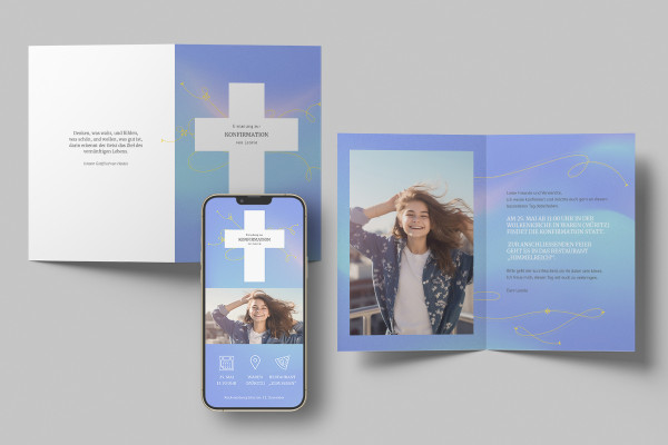 Confirmation - Template for invitation card "Sky" (A5 portrait)