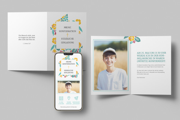 Confirmation - Template for invitation card "Flowers" (A5 portrait)
