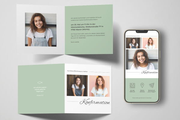 Confirmation - Template for invitation card "Smile" (square)