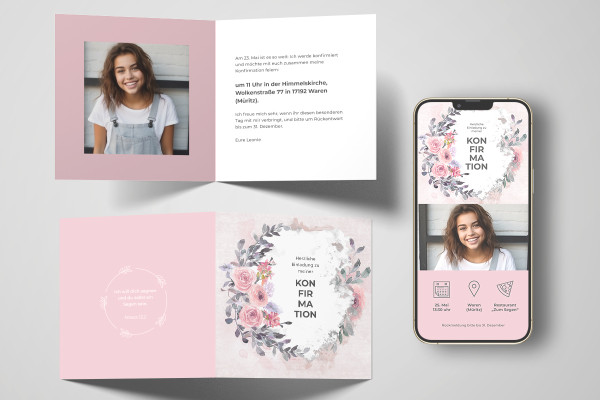 Confirmation - Template for invitation card "Roses" (square)