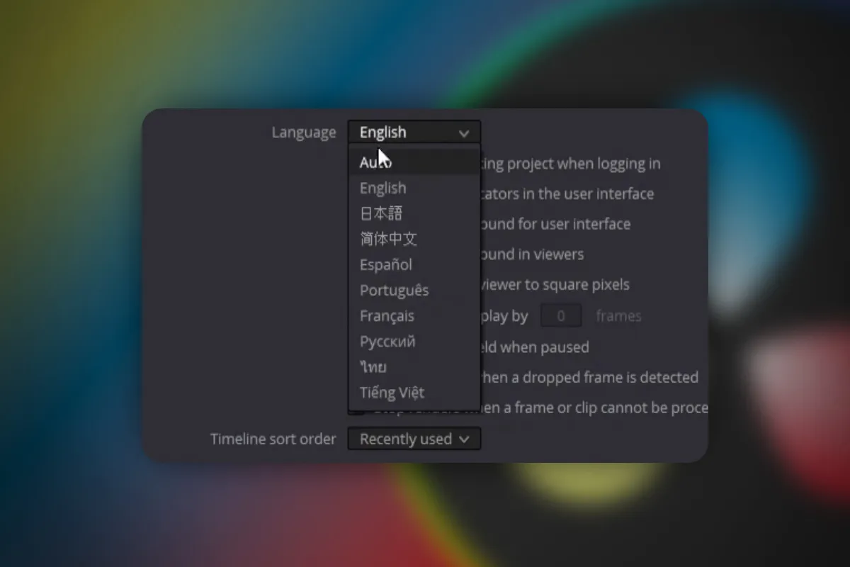 DaVinci Resolve: 2.1 | Sprache ändern