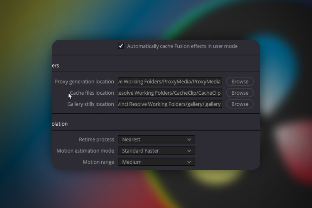 DaVinci Resolve: 2.7 | Endre lagringsplass Backup for arbeidsmapper og klipp