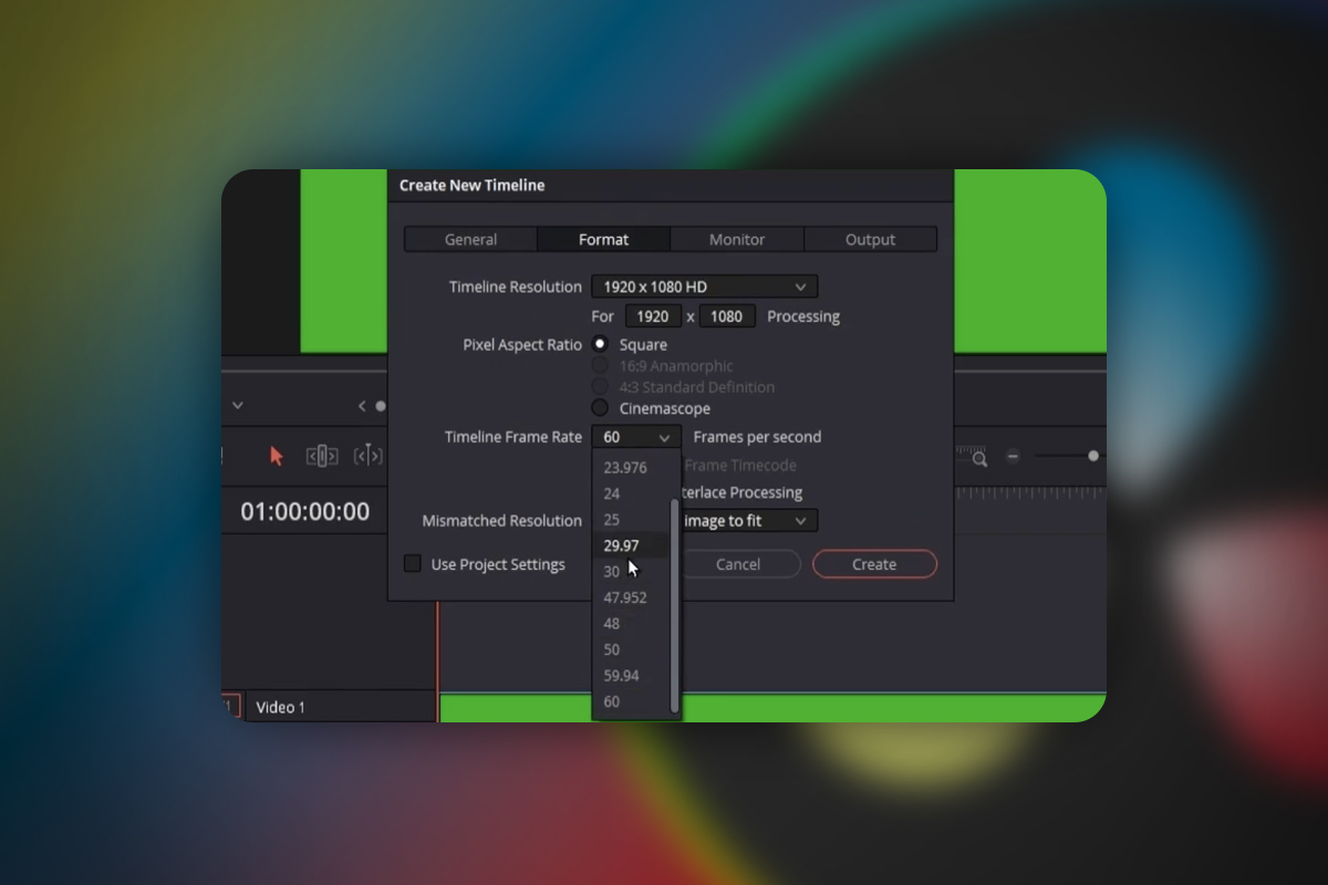 DaVinci Resolve: 2.4 | Endre bildefrekvens