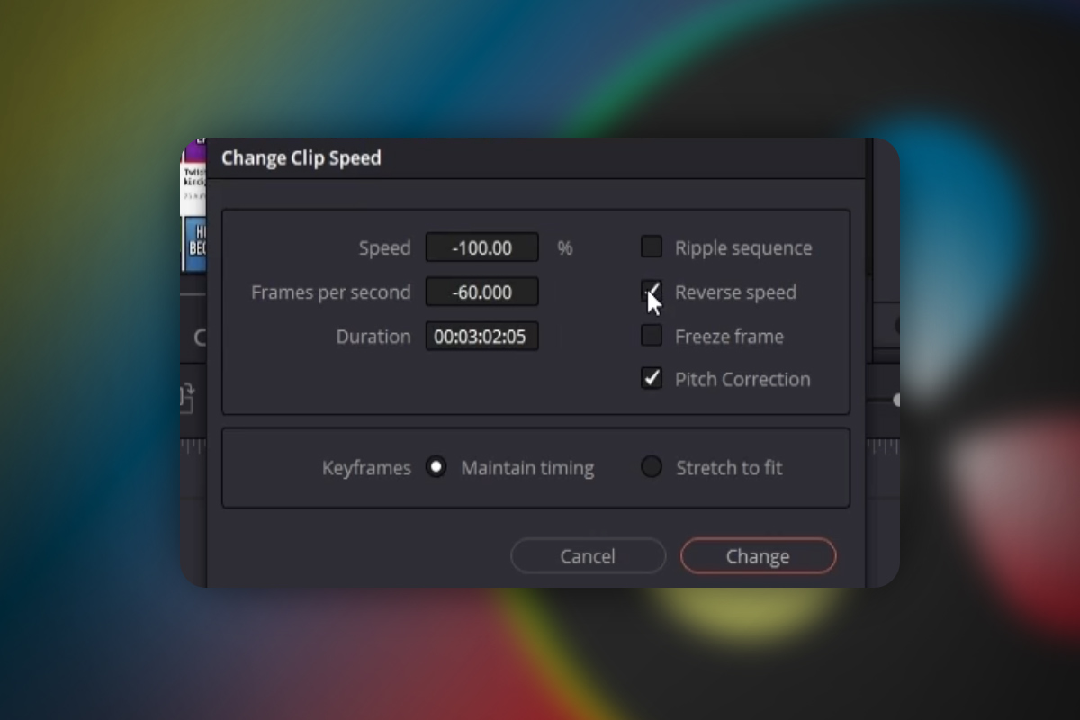 DaVinci Resolve: 5.6 | Klipp spilles baklengs.