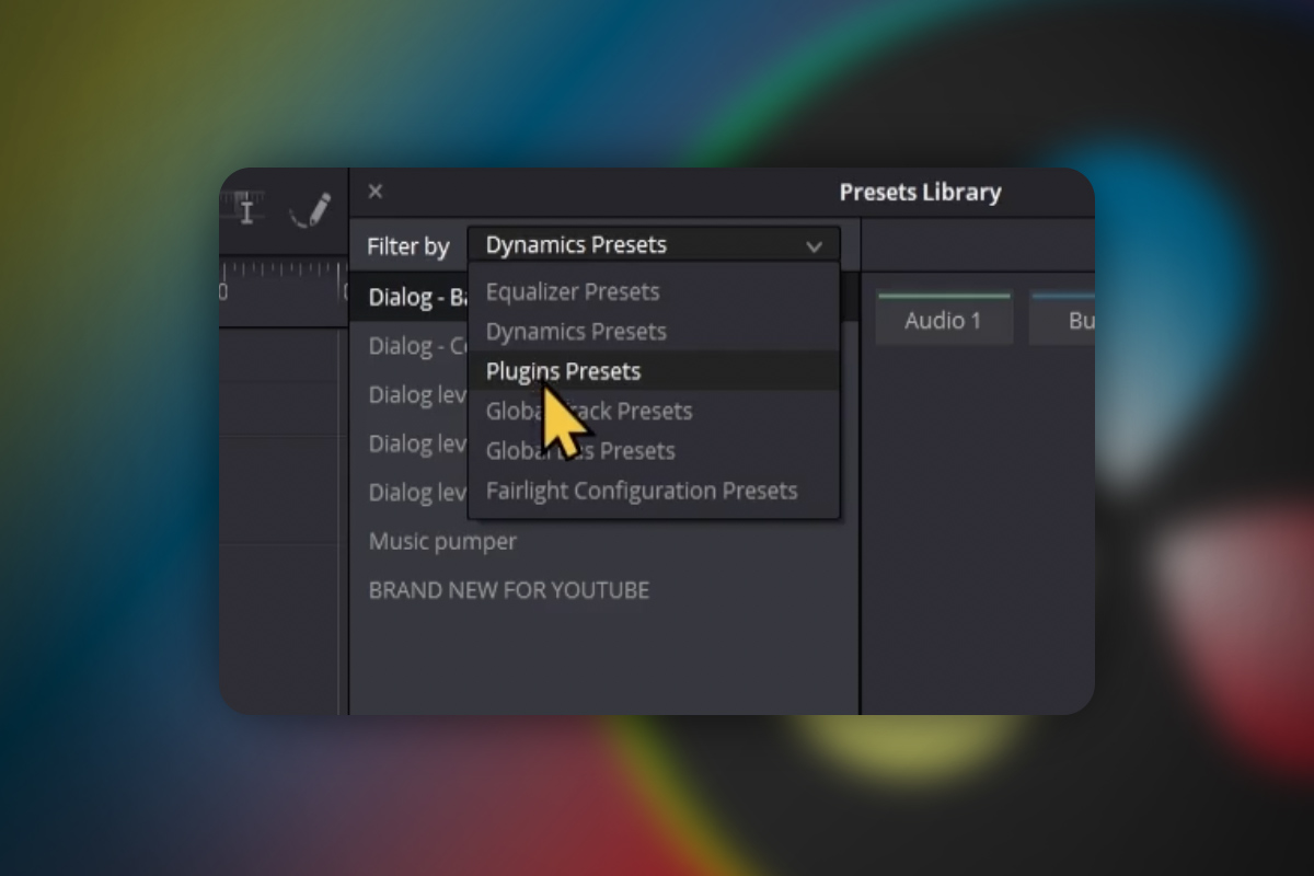 DaVinci Resolve: 7.6 | Fairlight Forhåndsinnstillinger