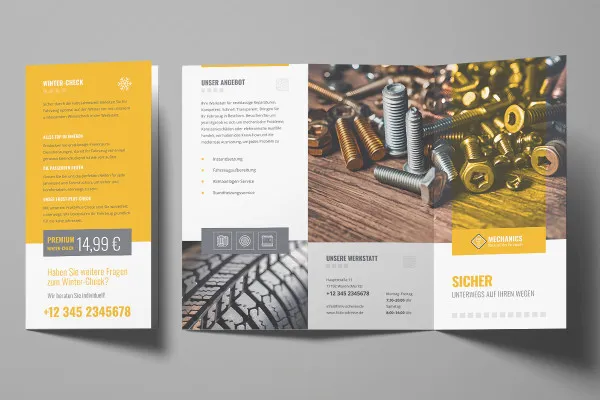 Flyer-Vorlage  für Handwerker, Werkstätten, Reparaturdienstleister