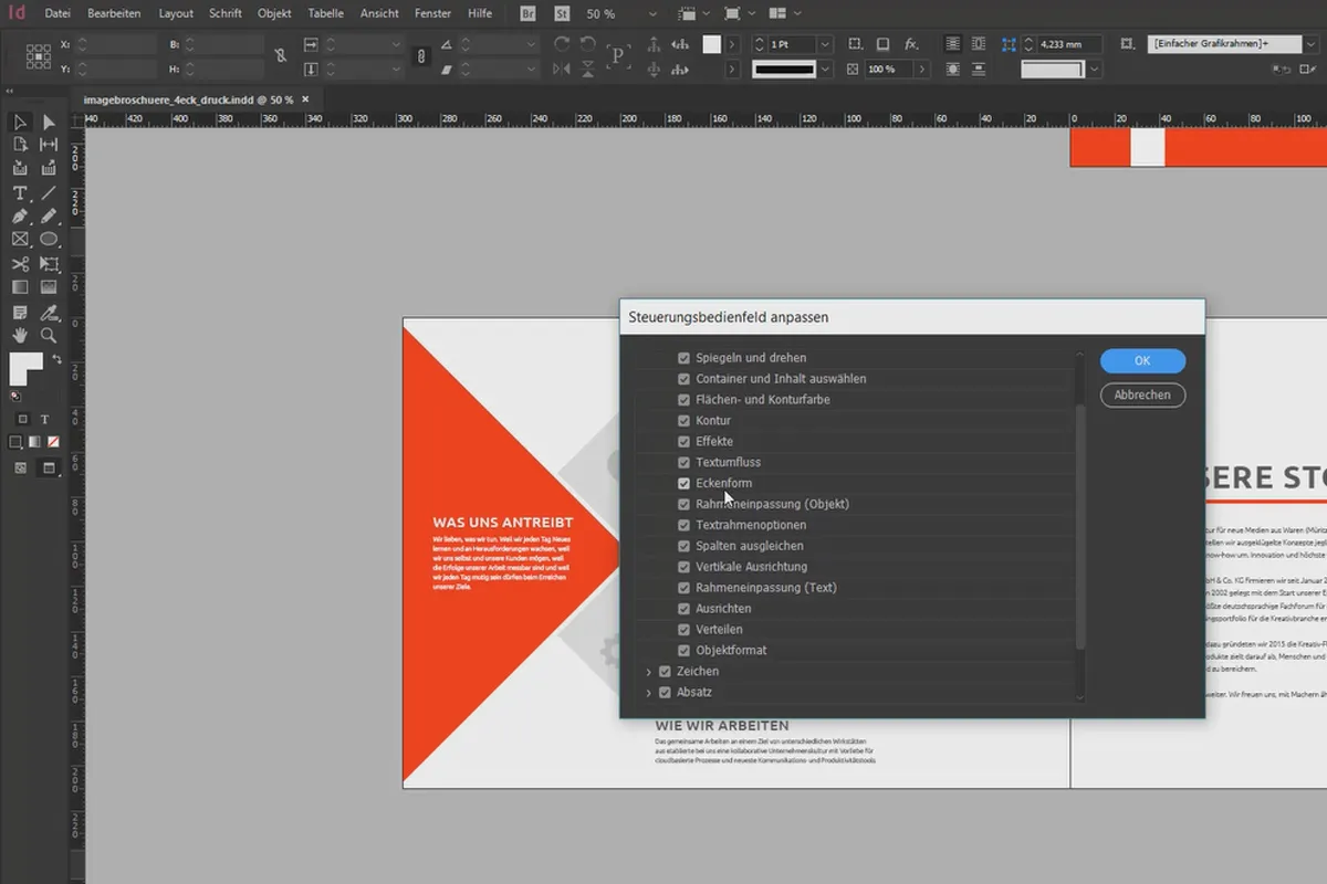 InDesign lernen – Tutorial für Einsteiger: 1.2 Steuerungsbedienfeld, Werkzeugpalette und Ansichten