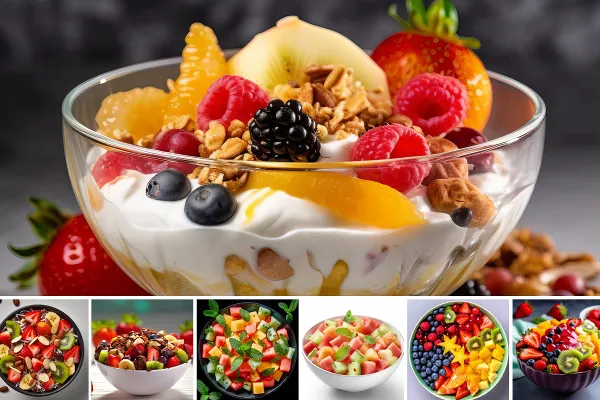 Fruktsalat - 32 bilder av desserter for menyer.