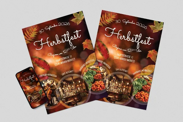Syystapahtuma - syksyinen lentolehtisten ja julisteiden malli