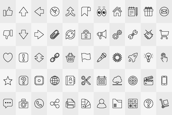 Vektorbasierte Interaktions-Icons mit Kontur