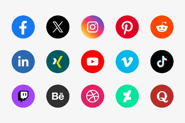 NEU - Social-Media-Icons: weiß auf buntem Kreis