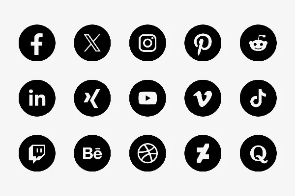 NUOVO - Icone dei social media: bianco su cerchio nero