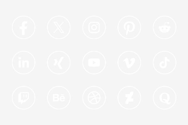 NEU - Social-Media-Icons: weiß auf transparentem, weiß konturiertem Kreis