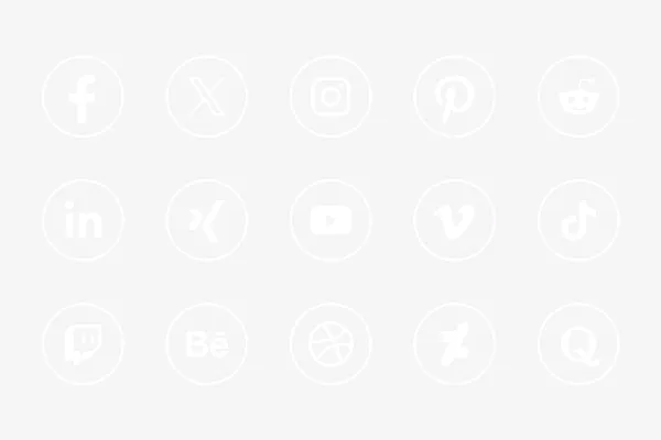 NEU - Social-Media-Icons: weiß auf transparentem, weiß konturiertem Kreis