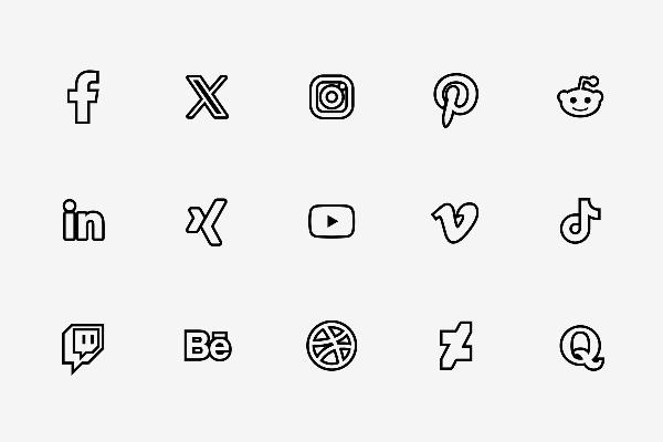 Neu - Social-Media-Icons: als Kontur