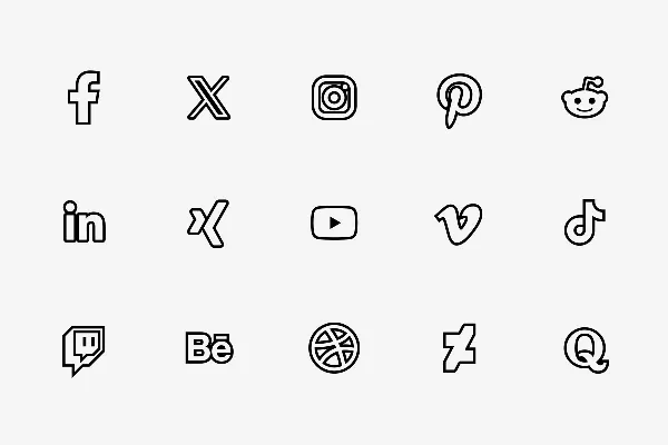 Nuove - icone dei social media: in contorno.