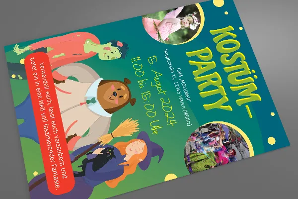 Flyer-Vorlage für Kinderfest, Fasching und Kostümparty – Version 1