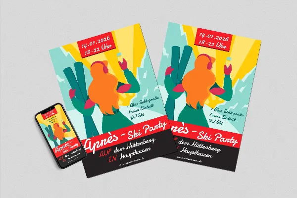 Flyer & poster template "Hot Winter" for après-ski parties & hut fun