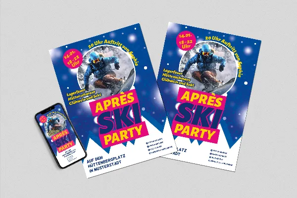 Шаблон флаера и плаката "Горы" для вечеринок по Après-Ski и Hüttengaudi