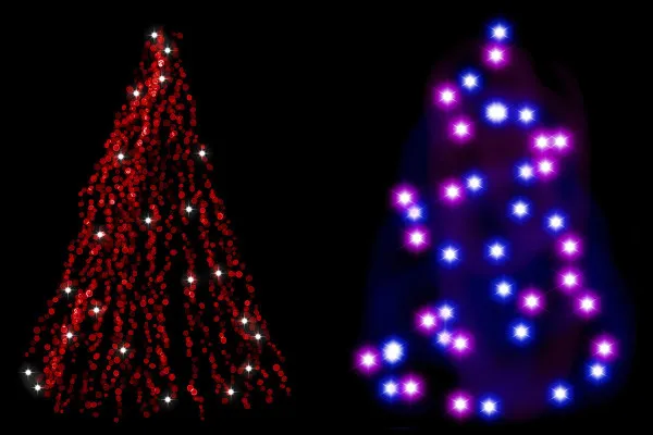 Bokeh effects for atmospheric Christmas tree lighting: colorful and frost blue