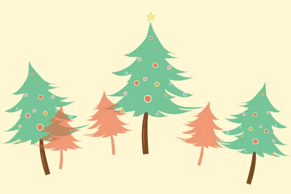 Kış diyarından vektör tabanlı tasarım unsurları - Noel ağaçları.