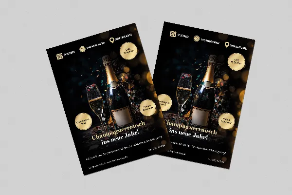 Silvester und Neujahr: Flyer- und Plakat-Vorlage „Champagnerrausch“