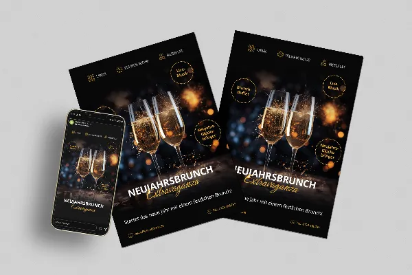 Silvester und Neujahr: Flyer- und Plakat-Vorlage „Anstoß“