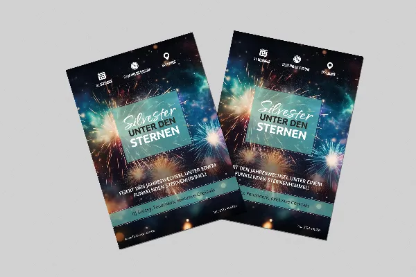 Silvester und Neujahr: Flyer- und Plakat-Vorlage „Feuerwerk“