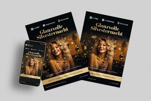 Silvester und Neujahr: Flyer- und Plakat-Vorlage „Goldzauber“