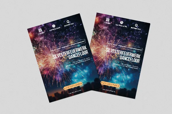 Silvester und Neujahr: Flyer- und Plakat-Vorlage „Funkenhimmel“
