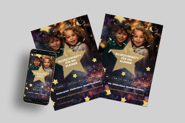 Silvester und Neujahr: Flyer- und Plakat-Vorlage „Kids“