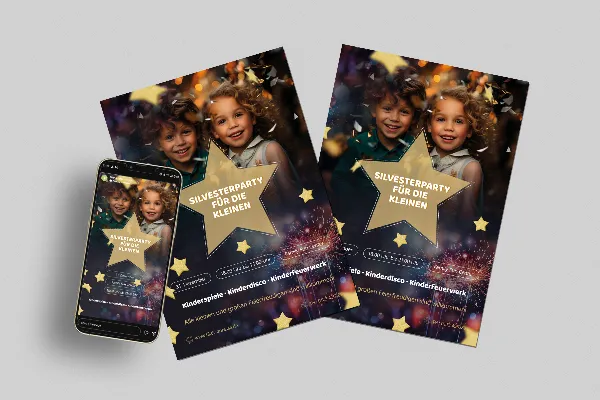 Silvester und Neujahr: Flyer- und Plakat-Vorlage „Kids“