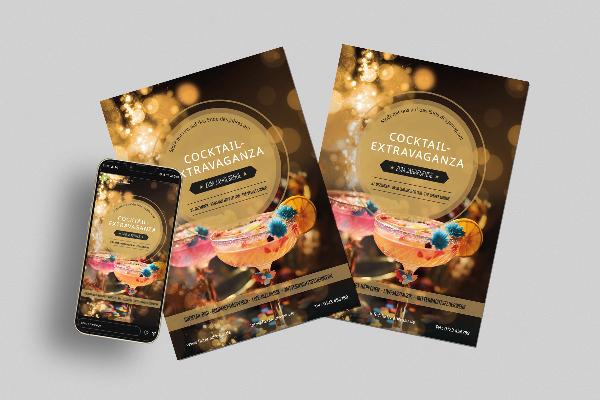 Silvester und Neujahr: Flyer- und Plakat-Vorlage „Cocktail“