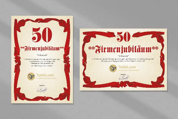 Certificate template "Festive ribbon" for honorary certificates, for company & service anniversaries