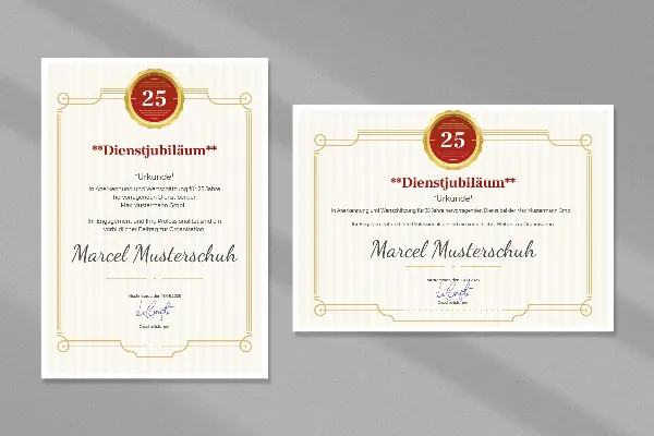 Plantilla de certificado "clásica" para certificados de honor, para aniversarios de empresa y de servicio