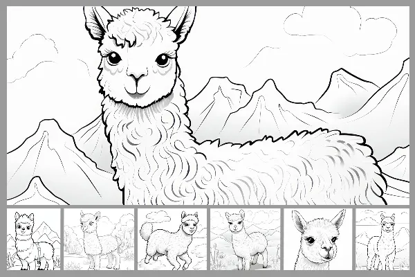 18 Desenhos para colorir com alpacas.